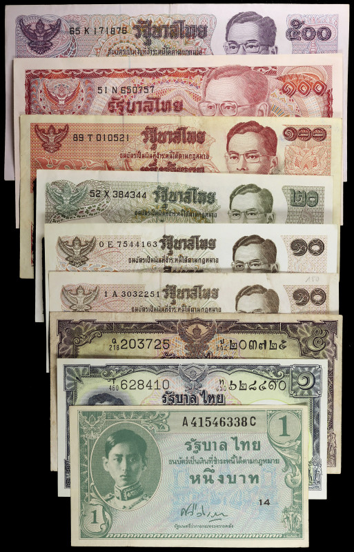 Tailandia. Banco de Tailandia. Lote de 9 billetes de diversos valores y fechas. ...