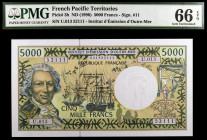 Territorios franceses del Pacífico. s/d (1996). Institu d'Émission d'Outre-Mer. 5000 francos. (Pick 3h). Certificado por la PMG como 66 EPQ Gem Uncirc...