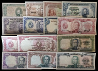 Uruguay. Lote de 14 billetes de distintos valores, fechas y entidades bancarias. BC/EBC+.