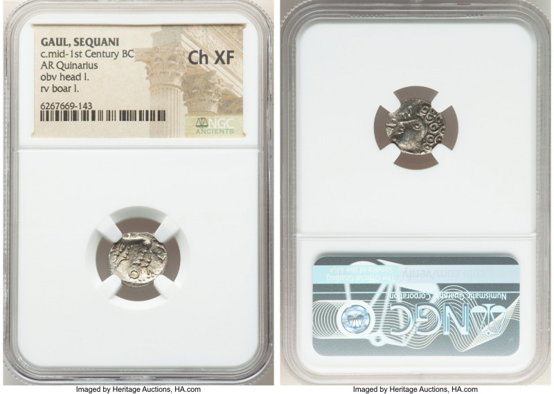 CENTRAL GAUL. Sequani. Ca. mid-1st Century BC. AR quinarius (13mm, 8h). NGC Choi...