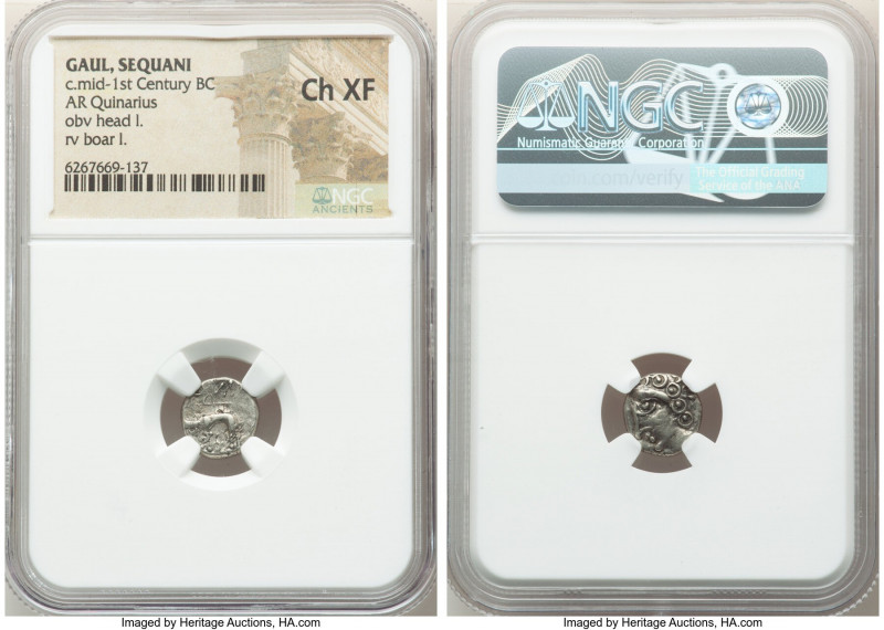 CENTRAL GAUL. Sequani. Ca. mid-1st Century BC. AR quinarius (11mm, 10h). NGC Cho...