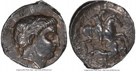 KINGDOM OF PAEONIA. Patraus (ca. 335-315 BC). AR tetradrachm (24mm, 12.61 gm, 4h). NGC AU 5/5 - 4/5. Laureate head of Apollo right, beardless and with...