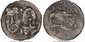 MOESIA. Istrus. Ca. 4th century BC. AR drachm (17mm, 4.96 gm, 12h). NGC Choice XF 5/5 - 4/5. Two facing male heads; the right inverted / IΣTPIH, sea-e...
