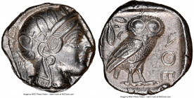 ATTICA. Athens. Ca. 440-404 BC. AR tetradrachm (23mm, 17.16 gm, 7h). NGC Choice AU 5/5 - 4/5. Mid-mass coinage issue. Head of Athena right, wearing ea...