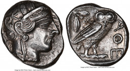 ATTICA. Athens. Ca. 440-404 BC. AR tetradrachm (25mm, 17.17 gm, 8h). NGC Choice AU 5/5 - 4/5. Mid-mass coinage issue. Head of Athena right, wearing ea...