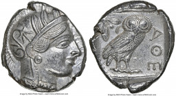 ATTICA. Athens. Ca. 440-404 BC. AR tetradrachm (24mm, 17.17 gm, 6h). NGC Choice AU 5/5 - 4/5. Mid-mass coinage issue. Head of Athena right, wearing ea...