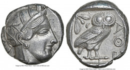 ATTICA. Athens. Ca. 440-404 BC. AR tetradrachm (24mm, 17.11 gm, 9h). NGC AU 5/5 - 4/5. Mid-mass coinage issue. Head of Athena right, wearing earring, ...