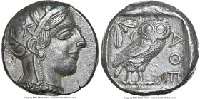 ATTICA. Athens. Ca. 440-404 BC. AR tetradrachm (23mm, 17.14 gm, 12h). NGC AU 5/5 - 4/5. Mid-mass coinage issue. Head of Athena right, wearing earring,...