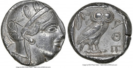 ATTICA. Athens. Ca. 440-404 BC. AR tetradrachm (24mm, 17.25 gm, 4h). NGC AU 4/5 - 4/5. Mid-mass coinage issue. Head of Athena right, wearing earring, ...