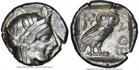 ATTICA. Athens. Ca. 440-404 BC. AR tetradrachm (25mm, 17.12 gm, 4h). NGC AU 4/5 - 4/5. Mid-mass coinage issue. Head of Athena right, wearing earring, ...