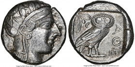 ATTICA. Athens. Ca. 440-404 BC. AR tetradrachm (24mm, 17.18 gm, 12h). NGC AU 4/5 - 4/5. Mid-mass coinage issue. Head of Athena right, wearing earring,...
