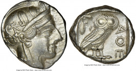 ATTICA. Athens. Ca. 440-404 BC. AR tetradrachm (24mm, 17.17 gm, 9h). NGC Choice XF 4/5 - 4/5. Mid-mass coinage issue. Head of Athena right, wearing ea...