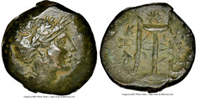MYSIA. Cyzicus. Ca. 3rd century BC. AE (25mm, 11h). NGC XF. Head of Kore Soteira right, wearing saccos / K-Y/Ξ-I, tripod; grapes bunch to left. SNG Fr...