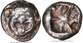 MYSIA. Parium. Ca. 500-450 BC. AR drachm (14mm). NGC Choice VF. Gorgoneion facing with open mouth and protruding tongue / Crude disjointed incuse squa...