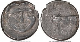 MYSIA. Parium. Ca. 4th century BC. AR hemidrachm (14mm, 2.41 gm, 11h). NGC Choice XF 5/5 - 4/5. Head of Gorgoneion facing, tongue protruding below upp...