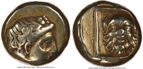 LESBOS. Mytilene. Ca. 377-326 BC. EL sixth-stater or hecte (10mm, 11h). NGC VF. Head of young Dionysus right, wreathed with ivy / Head of Satyr facing...