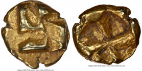 IONIA. Uncertain mint. Ca. 625-550 BC. EL 1/24 stater or myshemihecte (7mm, 0.65 gm). NGC Choice VF. Raised tetraskelion pattern / Quadripartite incus...