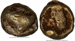 IONIA. Uncertain mint. Ca. 600-550 BC. EL 1/24 stater or myshemihecte (6mm, 0.53 gm). NGC Fine. Lydo-Milesian standard. Uncertain design / Incuse squa...