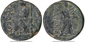 IONIA. Colophon. Ca. 1st century BC. AE (19mm, 12h). NGC VF. Pythius, magistrate. ΠΥΘΕΟΣ, Homer enthroned left, with scroll in left hand, resting head...