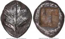 CARIAN ISLANDS. Rhodes. Camirus. Ca. 500-460 BC. AR trihemiobol (12mm). NGC Choice XF. Fig leaf / Square incuse punch with raised geometric pattern. H...