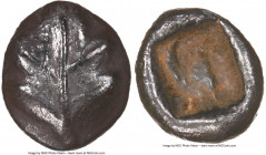 CARIAN ISLANDS. Rhodes. Camirus. Ca. 500-460 BC. AR trihemiobol (11mm). NGC Choice XF. Fig leaf / Square incuse punch with raised geometric pattern. H...