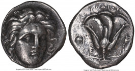 CARIAN ISLANDS. Rhodes. Ca. 305-275 BC. AR didrachm (18mm, 12h). NGC Choice VF, smoothing. Head of Helios facing, turned slightly right, hair parted i...