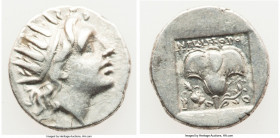 CARIAN ISLANDS. Rhodes. Ca. 88-84 BC. AR drachm (14mm, 2.22 gm, 11h). VF. Plinthophoric standard, Nikephoros, magistrate. Radiate head of Helios right...