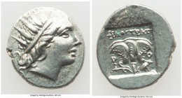 CARIAN ISLANDS. Rhodes. Ca. 88-84 BC. AR drachm (14mm, 2.22 gm, 11h). Choice VF. Plinthophoric standard, Philostratus, magistrate. Radiate head of Hel...