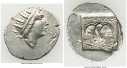 CARIAN ISLANDS. Rhodes. Ca. 88-84 BC. AR drachm (18mm, 2.31 gm, 10h). VF. Plinthophoric standard, Lysimachus, magistrate. Radiate head of Helios right...