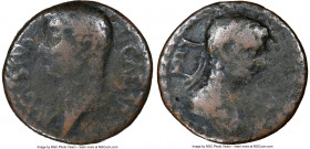SYRTICA. Oea. Tiberius (AD 14-37), with Livia. AE (28mm, 7h). NGC VG. After AD 22-23. TI CAESAR-AVGVSTVS, bare head of Tiberius left / WY'T, bust of A...