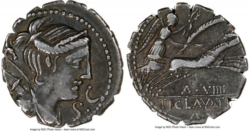 Ti. Claudius Ti.f. Ap.n. Nero (ca. 79 BC). AR denarius serratus (17mm, 2h). NGC ...