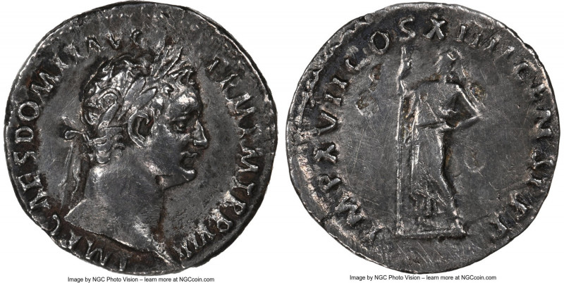 Domitian, as Augustus (AD 81-96). AR denarius (18mm, 6h). NGC VF, smoothing, scr...