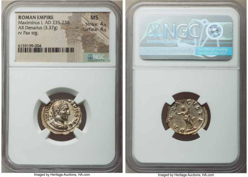 Maximinus I (AD 235-238). AR denarius (20mm, 3.37 gm, 11h). NGC MS 4/5 - 4/5. Ro...