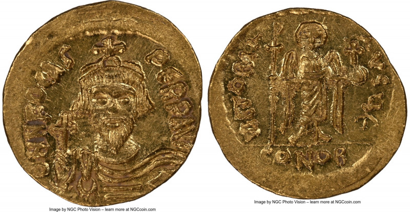 Phocas (AD 602-610). AV solidus (21mm, 4.47 gm, 7h). NGC MS 5/5 - 4/5. Constanti...