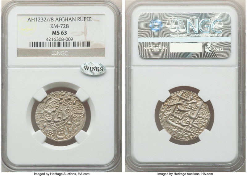 Durrani. Mahmud Shah Rupee AH 1232 Year 8 (1816/1817) MS63 NGC, Peshawar mint, K...