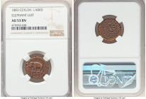 British Colony. George III 1/48 Rixdollar 1803 AU53 Brown NGC, KM63. Elephant left variety. Struck off-center with several cracks around the edge of t...