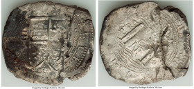 Philip IV Cob 8 Reales 1653 NR-PoRAS XF (Planchet Flaw), Nuevo Reino mint, KM7.1, Cal-1553, Restrepo-M46.15. 26.43gm. A seldom-seen type, represented ...