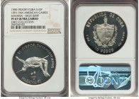 Republic silver Proof Piefort "High Jump" 10 Pesos 1990 PR67 Ultra Cameo NGC, KM-P37. Mintage: 100. Pan-American Games - Havana issue. Ex. EMO Collect...