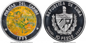 Republic aluminum Proof Colorized Prueba "Pirates of the Caribbean - Henry Morgan" 10 Pesos 1995 PR69 Ultra Cameo NGC, KM-XPn119. Plain edge. Ex. EMO ...
