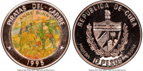 Republic copper Proof Colorized Prueba "Pirates of the Caribbean - Anne Bonny" 10 Pesos 1995 PR68 Red Cameo NGC, KM-XPn157. Plain edge. Partially fros...