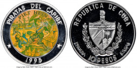 Republic aluminum Proof Colorized Prueba "Pirates of the Caribbean - Piet Heyn" 10 Pesos 1995 PR68 Ultra Cameo NGC, KM-XPn143. Plain edge. Ex. EMO Col...
