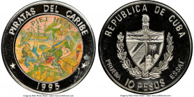 Republic copper-nickel Proof Colorized Prueba "Pirates of the Caribbean - Piet Heyn" 10 Pesos 1995 PR68 Ultra Cameo NGC, KM-XPn147. Plain edge. Ex. EM...