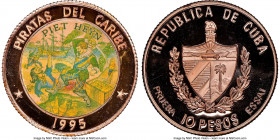 Republic copper Proof Colorized Prueba "Pirates of the Caribbean - Piet Heyn" 10 Pesos 1995 PR67 Red Ultra Cameo NGC, KM-XPn144. Reeded edge. Ex. EMO ...