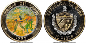 Republic tri-metallic Proof Colorized Prueba "Pirates of the Caribbean - Mary Read" 10 Pesos 1995 PR69 Ultra Cameo NGC, KM-XPn129. Plain edge. Ex. EMO...