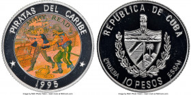 Republic aluminum Proof Colorized Prueba "Pirates of the Caribbean - Mary Read" 10 Pesos 1995 PR69 Ultra Cameo NGC, KM-XPn130. Reeded edge. Ex. EMO Co...