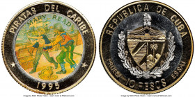 Republic tri-metallic Proof Colorized Prueba "Pirates of the Caribbean - Mary Read" 10 Pesos 1995 PR67 Ultra Cameo NGC, KM-XPn128. Reeded edge. Ex. EM...