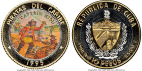 Republic tri-metallic Proof Colorized Prueba "Pirates of the Caribbean" 10 Pesos 1995 PR69 Ultra Cameo NGC, KM-XPn104. Reeded edge. Captain Kidd. Ex. ...