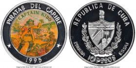 Republic aluminum Proof Colorized Prueba "Pirates of the Caribbean - Captain Kidd" 10 Pesos 1995 PR69 Ultra Cameo NGC, KM-XPn107. Plain edge. Ex. EMO ...