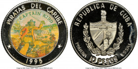 Republic copper-nickel Proof Colorized Prueba "Pirates of the Caribbean - Captain Kidd" 10 Pesos 1995 PR68 Ultra Cameo NGC, KM-XPn110. Reeded edge. Ex...