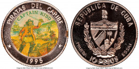 Republic copper Proof Colorized Prueba "Pirates of the Caribbean - Captain Kidd" 10 Pesos 1995 PR66 Red Cameo NGC, KM-XPn108. Reeded edge. Ex. EMO Col...